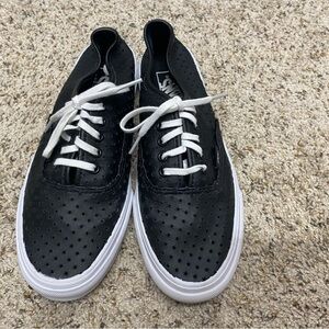 Vans womens size 9 perf stars slim leather black sneakers shoes rare